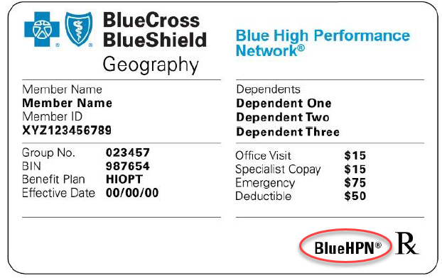 Blue HPN member ID card sample