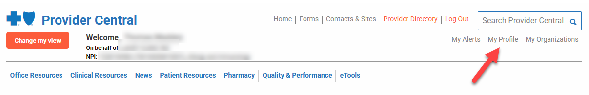 Screenshot showing My Profile link